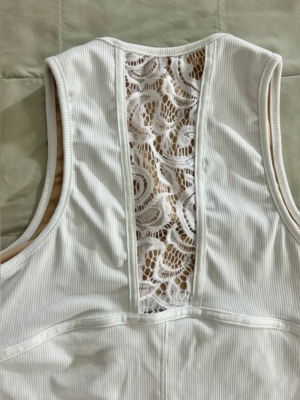 Lucky in Love White Racerback Tank with Lace Back Panel, Women’s Medium - Tennis